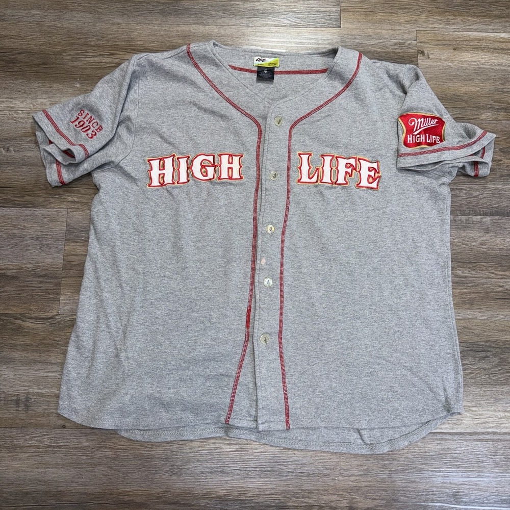 CSE Promo Gray Miller High Life Button-Down Baseball Jersey Mens/Unisex XL